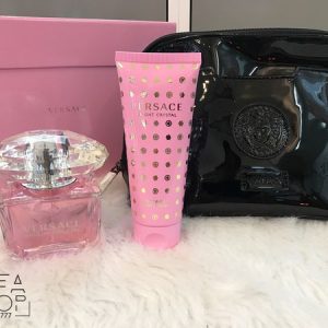 Bộ quà tặng nước hoa versace bright crystal edt 90ml, lotion 100ml, túi da đen